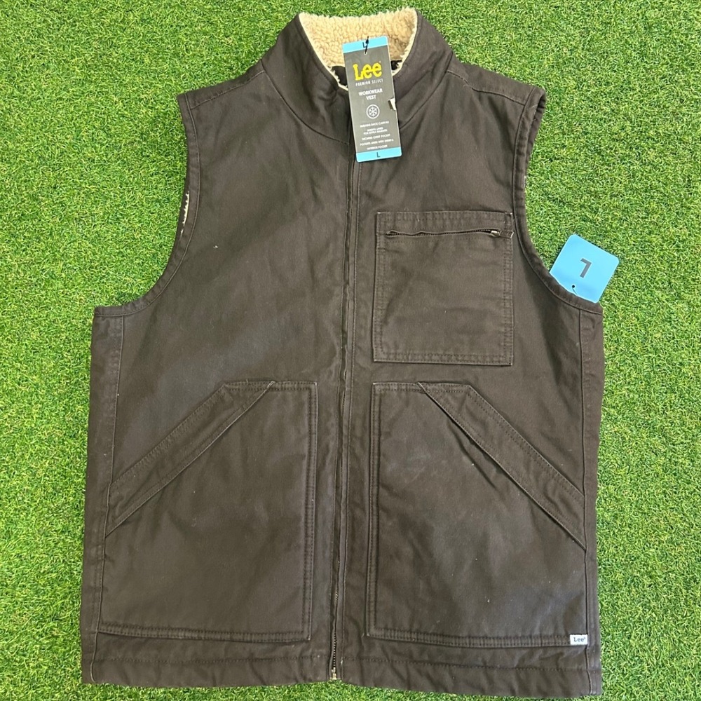Lee Premium Select Workwear Vest Mens Large Brown Duck Canvas Sherpa Lined NWT